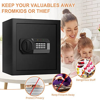1.6 Cub Home Safe Box Fireproof Waterproof with Anti-Theft Alarm, Removable Shelf, Digital Fire Safe with Keypad Led Indicator, Security Money Safe for Firearm Ammo Cash Jewelry Medicines Document
