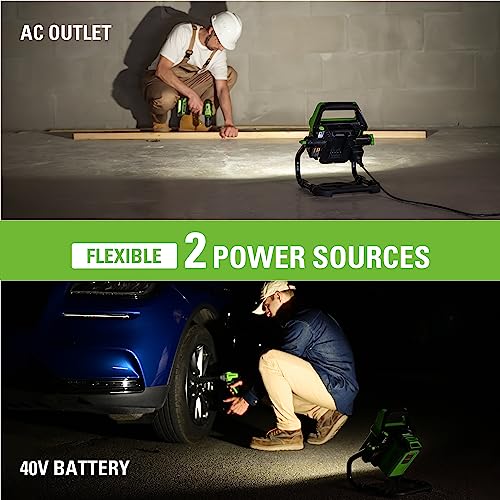 Greenworks 40V (AC/DC) 2000-Lumen LED Work Light, 360° Head Rotation, Tripod Mountable, Portable, Indoor/Outdoor Light, Flood Light, Tool-Only