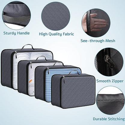 ExploreBliss Packing Cubes for Suitcases 8 Set, Durable Packing Cubes for Travel, Foldable Suitcase Organizer Bags Set for Travel Accessories, Travel Bags Organizer for Luggage(Grey)
