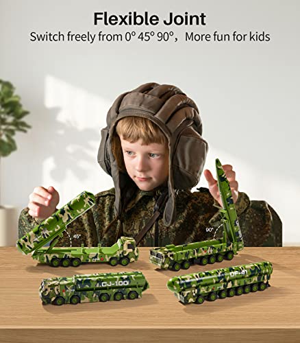 Geyiie Army Truck for Kids, Die Cast Military Toys Trucks Missile Launcher, Army Vehicles for Toddler Ages 3-8 Stocking Stuffers