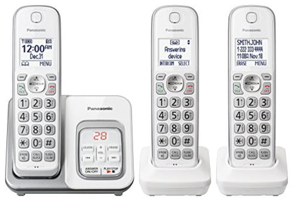 Panasonic Expandable Cordless Phone System with Answering Machine and Call Block - 3 Cordless Handsets - KX-TGD533W (White/Silver)