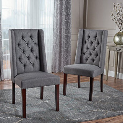 Christopher Knight Home Blythe Tufted Fabric Dining Chairs, 2-Pcs Set, Dark Grey / Brown