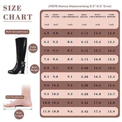 DCMBLY Knee High Boots Women Chunky Heel Almoud Toes Full Side Zipper Boots with Super Elasticity Embroidering Shrinked PU