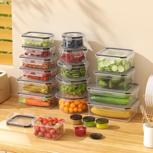 KEMETHY 40 Pcs Food Storage Containers with Lids Airtight (20 Containers & 20 Lids), Plastic Meal Prep Container for Pantry & Kitchen Organization, BPA-Free, Leak-Proof with Labels & Marker Pen