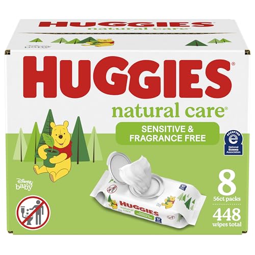Huggies Natural Care Sensitive Baby Wipes, Unscented, Hypoallergenic, 99% Purified Water, 56 Count(Pack of 8)