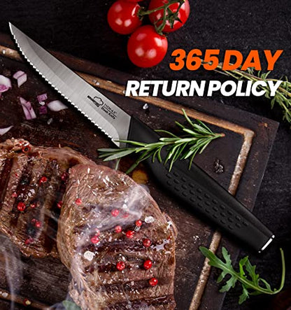 Amorston Steak Knives Set of 8, Stainless Steel Steak Knife Set, Serrated Steak Knives Dishwasher Safe, Silver