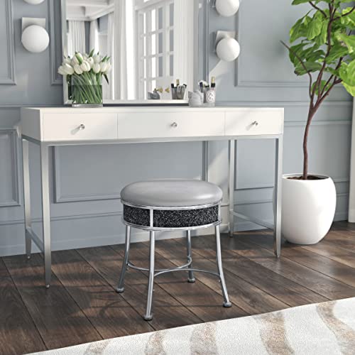 Hillsdale Furniture Roma Chrome 16-Inch Vanity Stool for Make up Room or Bathroom, Chrome