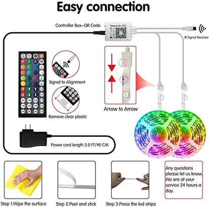 Keepsmile 100ft Led Strip Lights (2 Rolls of 50ft) Bluetooth Smart App Music Sync Color Changing RGB Led Light Strip with Remote and Power Adapter,Led Lights for Bedroom Room Home Decor Party Festival