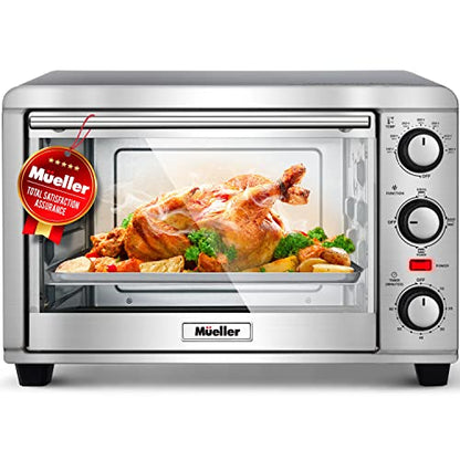 Mueller AeroHeat Convection Toaster Oven, 8 Slice, Broil, Toast, Bake, Stainless Steel Finish, Timer, Auto-Off - Sound Alert, 3 Rack Position, Removable Crumb Tray, Accessories and Recipes