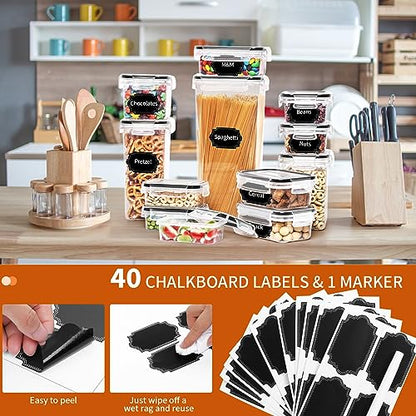 Skroam 36 Pack Airtight Food Storage Containers for Kitchen Pantry Organization and Storage, BPA Free, Plastic Kitchen Storage Containers with Lids for Flour, Sugar, and Cereal - Free Labels & Marker