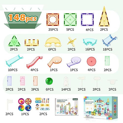 148PCS Magnetic Tiles Pipe Magnetic Blocks Magnets Toys for Kids Toddler Toys, Compatible with Major Brands Magnet Toys, Magnetic Building Set Magnet Tiles Building Block for Age 8-12 Girl Boy Toys