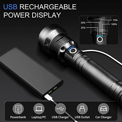 kwznob Rechargeable LED Flashlights, 100000 High Lumens Super Bright Flashlights with 3 Modes Waterproof Zoomable Flash Light for Outdoor Emergency