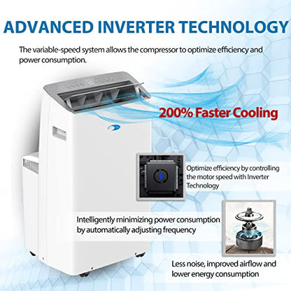 Whynter ARC-1030WN 12,000 BTU (10,000 BTU SACC) NEX Inverter Dual Hose Cooling SMART Portable Air Conditioner, Dehumidifier, and Fan with Wi-Fi, up to 500 sq ft in White