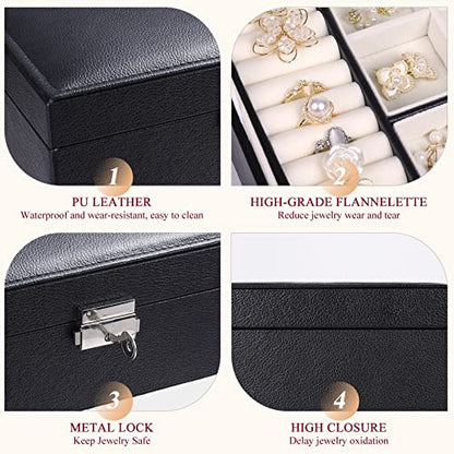 Pretty Comy Jewelry Boxes for Women, Small Travel Jewelry Organizer, 2 Layers Large Jewelry Organizer, PU Leather Display Jewellery Holder with Removable Tray for Necklace Earrings Rings Bracelets…