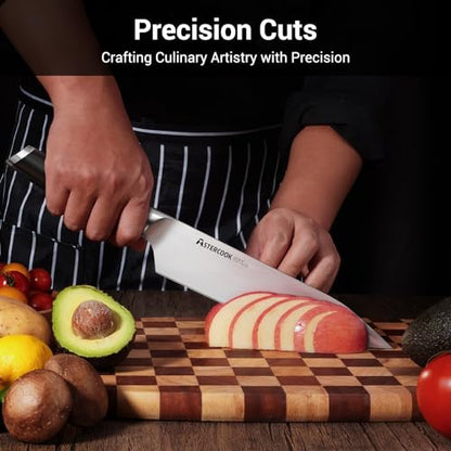 Astercook Chef Knife, 8 Inch Professional Kitchen Chef Knife, ABS Handle Dishwasher safe German High Carbon Stainless Steel Ultra Sharp Kitchen Knife, Chefs Knives with Ergonomic Handle and Gift Box