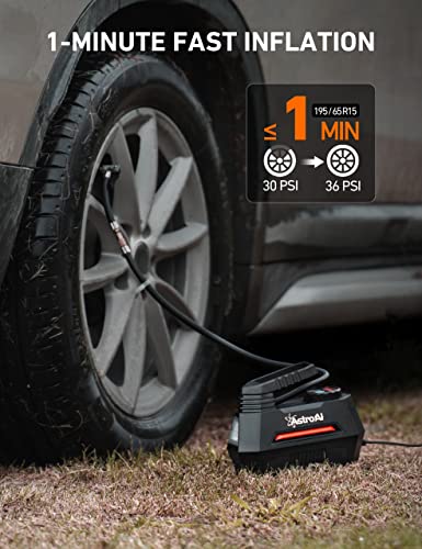 AstroAI Tire Inflator Portable Air Compressor Air Pump for Car Tires - Car Accessories, 12V Auto Tire Pump with Digital Pressure Gauge, 100PSI with Emergency LED Light for Bicycle, Balloons AC220R