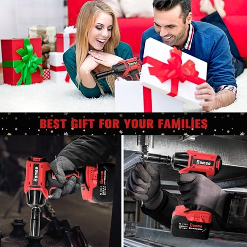 Bamse Impact Wrench Cordless, Brushless Power Impact Gun 21V, 1/2'', 4.0Ah Battery, 3200RPM & Max Torque 480 Ft-lbs (650N.m) with 4 Sockets, Electric Impact Driver for Car Tires and Home