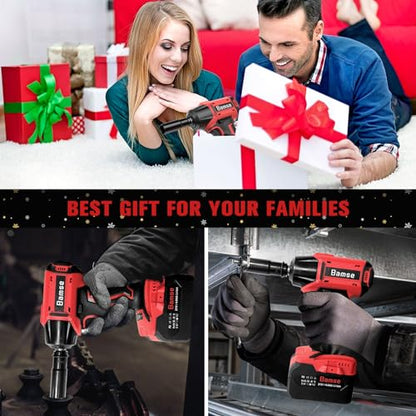 Bamse Impact Wrench Cordless, Brushless Power Impact Gun 21V, 1/2'', 4.0Ah Battery, 3200RPM & Max Torque 480 Ft-lbs (650N.m) with 4 Sockets, Electric Impact Driver for Car Tires and Home