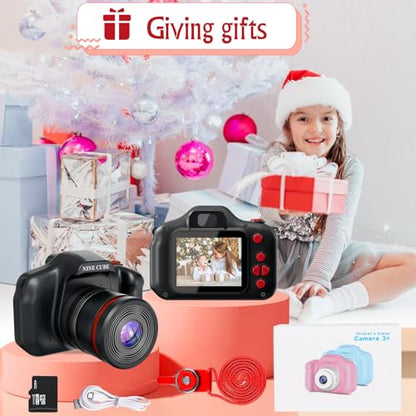 Kids Digital Camera, NINE CUBE Black Toddler Camera for Age 3-7 Kids, Best Gift for Girls Boys Long Lens Toy Video Camera,Mini Toys Gift for 3 4 5 6 Years Old,Children's Digital Camera with 32G Card