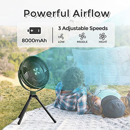 EDON Portable Camping Fan with LED Lantern, 270° Rotation Rechargeable Battery Operated Fan, 10" Desk Fan with Tripod, Remote Control, 3 Speeds Tent Fan for Camping, Outdoor
