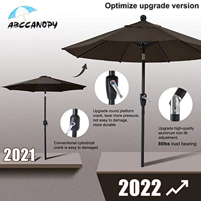 ABCCANOPY 10FT Patio Umbrella - Outdoor Waterproof Table Umbrella with Push Button Tilt and Crank, 8 Ribs UV Protection Pool Umbrella for Garden, Lawn, Deck & Backyard (Brown)