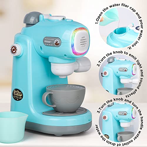 YWTC Junior Kids Maker Coffee Play Set and Donuts, for Girls and Boys Toddlers Real Mini Barista Shop With Cash Register for Kids