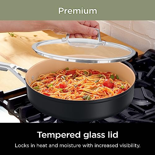Ninja CW99009 Extended Life Premium Ceramic Cookware Set, Nonstick Fry Pans, PFAS Free, Healthy Cooking, Oven Safe to 550°F, Dishwasher Safe, All Stovetops & Induction Compatible, Grey, 9 Piece Set