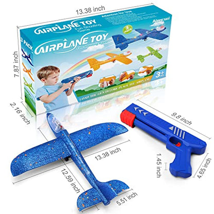 3 Pack Airplane Launcher Toy, 12.6" Foam Glider Led Plane, 2 Flight Mode Catapult Plane for Kids Outdoor Sport Flying Toys Gifts for 4 5 6 7 8 9 10 12 Year Old Boys Girls