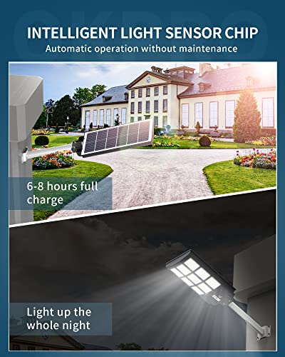 OKPRO Solar Street Lights Outdoor - 1000W Solar Parking Lot Lights, 7000K LED Solar Lights, Dusk to Dawn, Motion Sensor,IP66 Waterproof, Commercial Grade