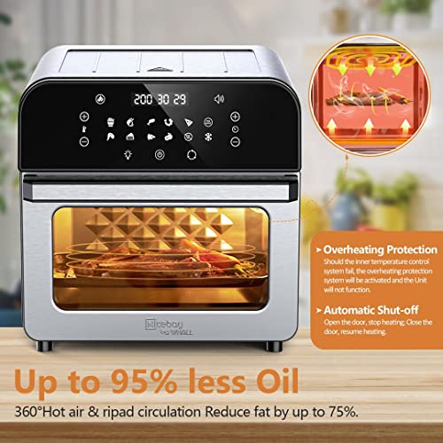 whall Air Fryer Oven,12QT 12-in-1 Air Fryer Convection Oven,Rotisserie,Roast,Bake,Dehydrate,12 Cooking Presets,Digital Touchscreen,Stainless Steel,with Accessories&Recipes