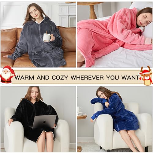 JOYWOO Wearable Blanket Hoodie, Oversized Hoodie Sweatshirt Blanket for Adults Women Men, Gift, Cozy and Fuzzy Sherpa Hoodie Blanket with Zipper and Giant Pocket