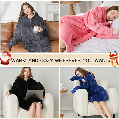JOYWOO Wearable Blanket Hoodie, Oversized Hoodie Sweatshirt Blanket for Adults Women Men, Gift, Cozy and Fuzzy Sherpa Hoodie Blanket with Zipper and Giant Pocket