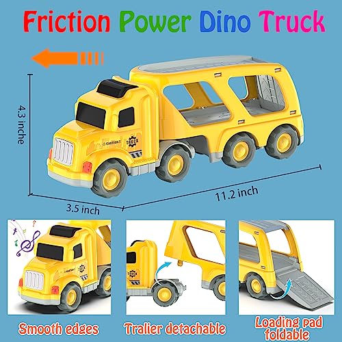 Toddler Car Toys for 3 4 5 Years Old Construction Transport Truck with 4 Pack Small Pull Back Construction Vehicles Friction Power Cars Christmas Birthday Gifts for Kids Boys Girls