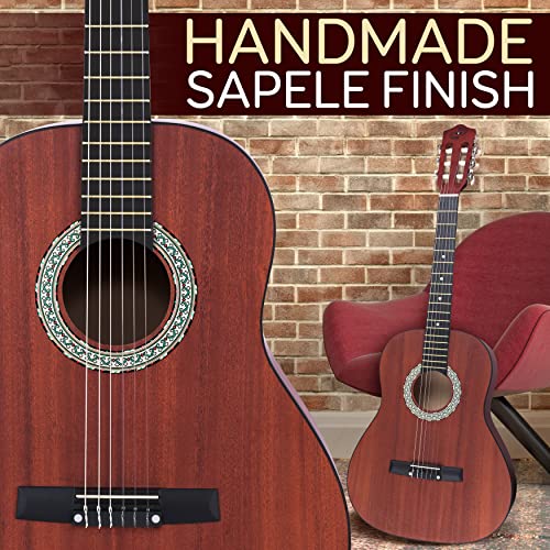 Pyle Acoustic Guitar Kit, 4/4 Full Size All Wood Classical Instrument for Beginners, Adults, 39" Sapele