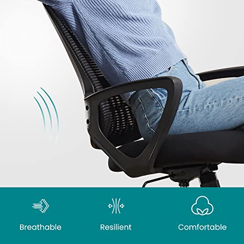Office Chair Mid Back Computer Chair Ergonomic Mesh Computer Desk Chair with Larger Seat, Executive Height Adjustable Swivel Task Chair with Lumbar Support Armrest for Women Adults