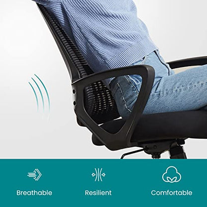 Office Chair Mid Back Computer Chair Ergonomic Mesh Computer Desk Chair with Larger Seat, Executive Height Adjustable Swivel Task Chair with Lumbar Support Armrest for Women Adults