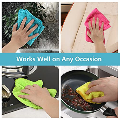 HOMEXCEL Microfiber Cleaning Cloth,24Pack Cleaning Rag,Cleaning Towels with 4 Color Assorted,11.5"X11.5"(Green/Blue/Yellow/Pink)