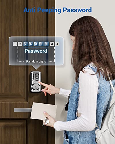 Veise Keyless Entry Door Lock, Electronic Keypad Deadbolt Lock, Auto Lock, 20 User Codes, 1 Touch Locking, Anti-Peeking Password, Easy Installation Design, Satin Nickel