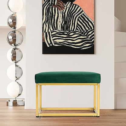 Homestripe Newport 27.5 inch Wide Contemporary Rectangle Footstool Ottoman Bench with Metal Base for Living Room, Green
