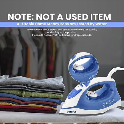 Utopia Home Steam Iron for Clothes - Non-Stick Soleplate - 1200W Clothes Iron - Textile Iron 2.3 meter Long Cord Adjustable Thermostat Control, Overheat Safety Protection & Variable Steam Control Blue