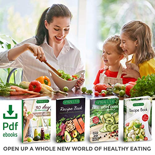 Spiralizer Ultimate 10 Strongest-and-Heaviest Duty Vegetable Slicer Best Veggie Pasta Spaghetti Maker for Keto/Paleo/Gluten-Free, With Extra Blade Caddy & 4 Recipe Ebook White