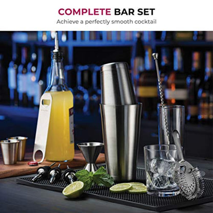 FineDine 14-Piece Cocktail Shaker Set Bartender Kit - Boston Shaker w/Strainer, Bar Jigger, Bar Spoon & More - Full Stainless Steel Cocktail Set w/Bar Tools - Drink Mixer Bar Set - Bar Accessories