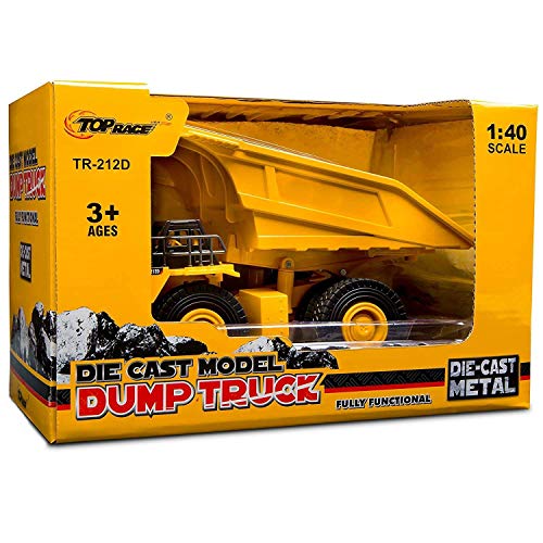 Top Race Diecast Heavy Metal Construction Toy Tractor 1:40 Scale (Dump Truck) Diecast Metal Vehicle Toys for Kids 8+ | Dumptruck for Adults | Yellow & Black Dump Truck Toys