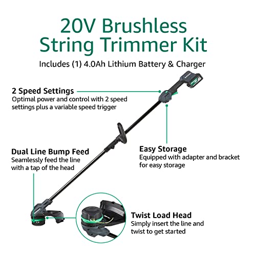 Amazon Brand - Denali by SKIL 20V Brushless 13-Inch String Trimmer Kit, Includes 4.0Ah Battery & Charger, Blue