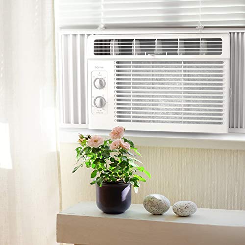 hOmeLabs Window Air Conditioner 5000 BTU - Easy Mechanical Control Compact AC Unit with Washable Reusable Filter, 2 Cooling Speeds, 2 Fan Speeds - Ideal for Bedroom and Rooms up to 150 Sq. Ft.
