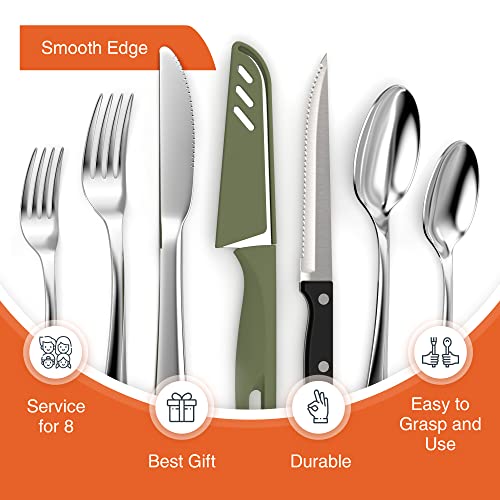 Tribal Cooking 48 Piece Silverware Set - Service for 8 - Stainless Steel Flatware serving set - Cutlery Set - Knives, Fork, and Spoon - Utensil sets - Dishwasher Safe - Stunning Polished Finish