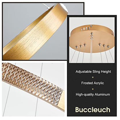 Buccleuch Dining Room Light Fixtures Over Table Gold Modern Chandelier Lighting LED 3-Ring for Living Room Kitchen Island Adjustable Cords 75W 6000K Dimmable