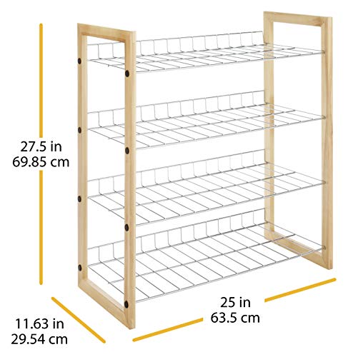 Whitmor 4 Tier Storage Organizer-Natural Wood and Chrome Closet, 4 Shelf