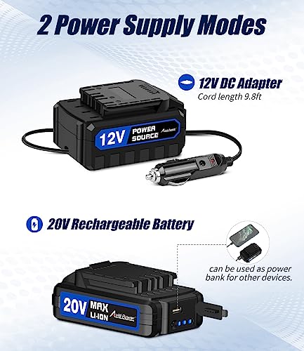 Avid Power Tire Inflator Air Compressor, 20V Cordless Car Tire Pump with Rechargeable Li-ion Battery, 12V Car Power Adapter, Digital Pressure Gauge, Portable Auto Air Pump for Many Inflatables (Blue)