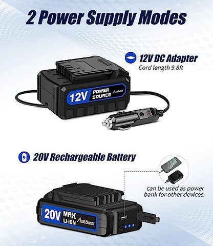 Avid Power Tire Inflator Air Compressor, 20V Cordless Car Tire Pump with Rechargeable Li-ion Battery, 12V Car Power Adapter, Digital Pressure Gauge, Portable Auto Air Pump for Many Inflatables (Blue)